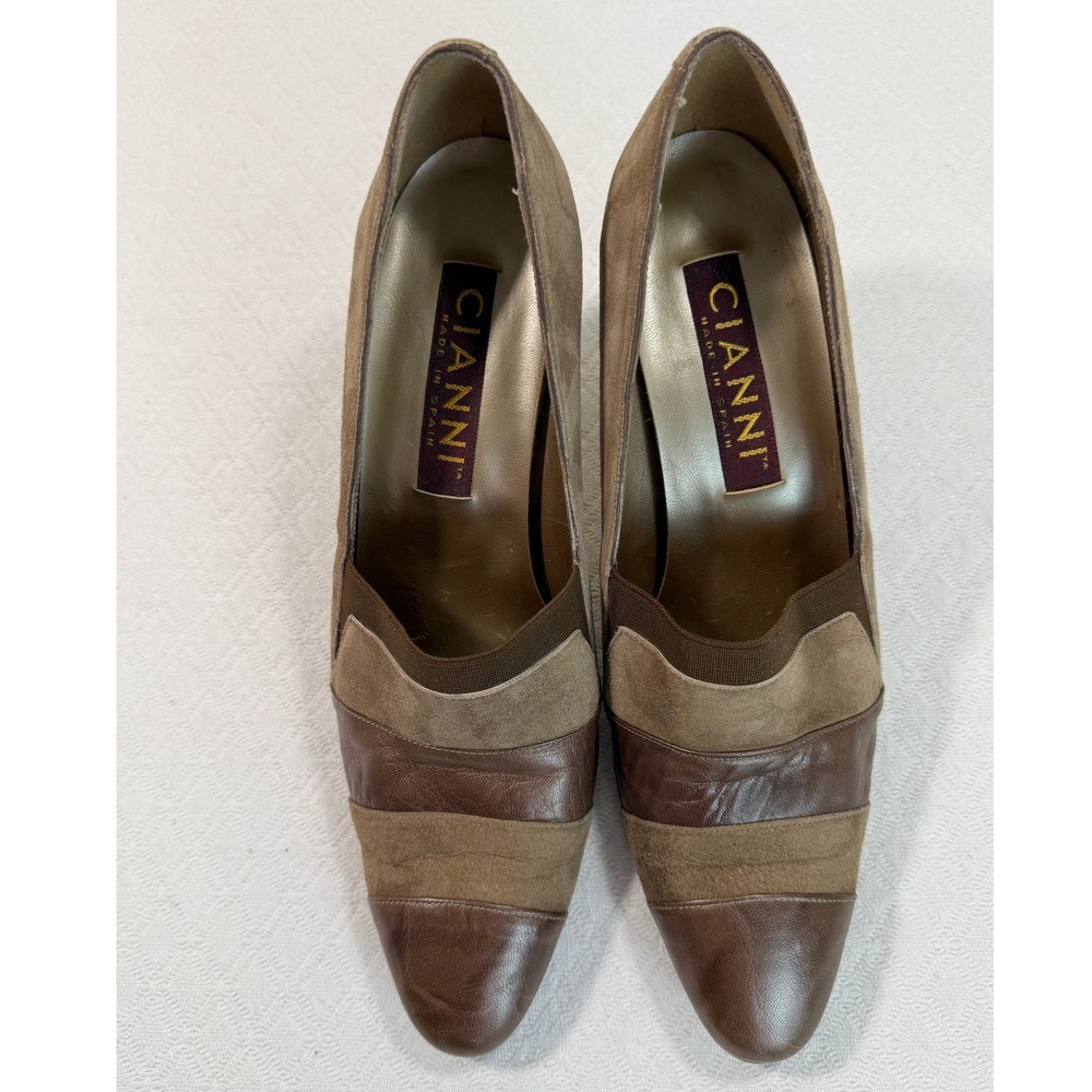 CIANNI Pumps Women 8.5 N Brown Suede Leather Spain Mixed Media Old Money Luxury